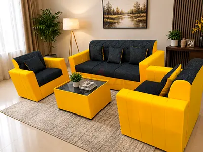 Comfort meets style with this modern sofa set. Thick foam cushions, strong frame, and easy-to-mainta