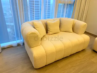 Modern White Boucle Loveseat with Cushions