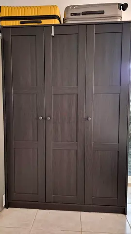 Dark Wood 3-Door Wardrobe / Armoire - Good Condition- IKEA