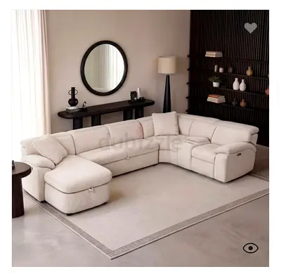 Albama Corner Modular Sofa Set (Recliner) - Cream L-Shaped Sectional with Storage