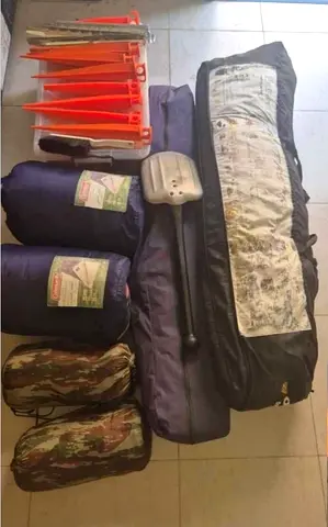 Camping gear bundle - 6pax tent, 1 canopy, 4 sleeping bags, and accessories