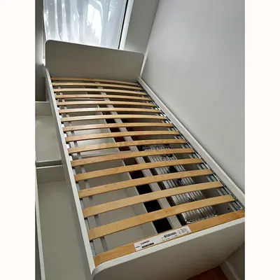 White Single Bed Frame with Underbed Storage Drawers