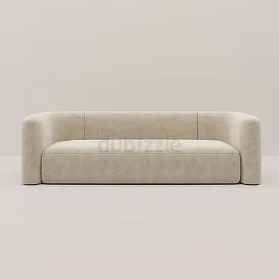 Modern 3-Seater Beige Curved Sofa - Minimal Design
