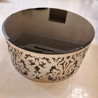 Modern "Argenti Style" Coffee Table – Polished Stainless Steel & Black Glass