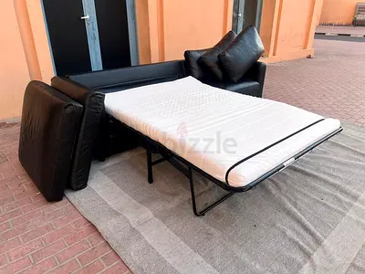 Black leather ikea vimle three seater sofa bed with mattress