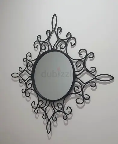 Ornate Black Wrought Iron Decorative Wall Mirror (Round)