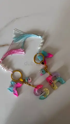Handmade pastel tassel keychains with initial charms (pair)