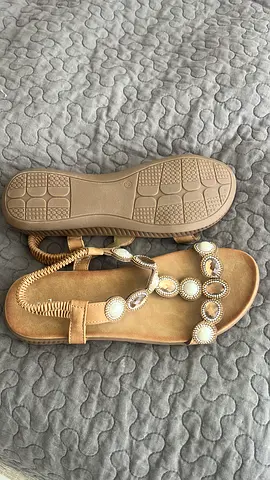 New leather beige jeweled flat sandals SIZE 38 for 80 AED - PRICE IS FIXED