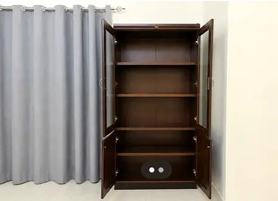 Solid Tall Cabinet with Glass Doors - Good Condition