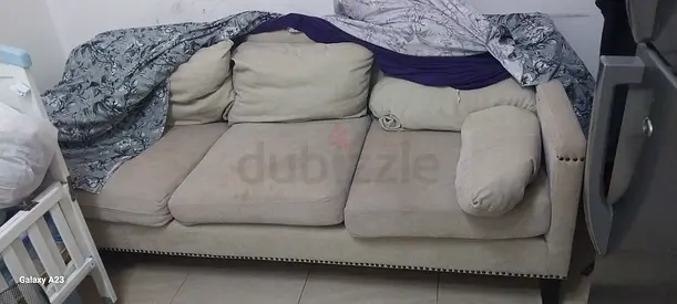 Beige 3-Seater Sofa with Cushions — Good Condition