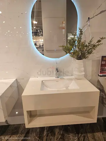 Modern wall-mounted bathroom vanity with LED mirror and integrated sink