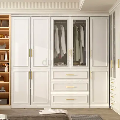 Modern White Bedroom Wardrobe with Glass Doors