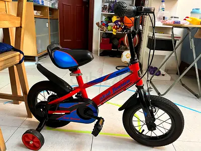 Children's 12-inch Red & Blue Bike with Training Wheels - Good Condition