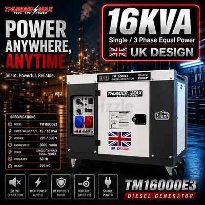 ThunderMax TM16000E3 16 kVA Silent Diesel Generator - UK Design