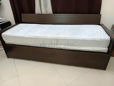 Sofa cum wooden daybed with pull-out trundle and mattress (good condition)