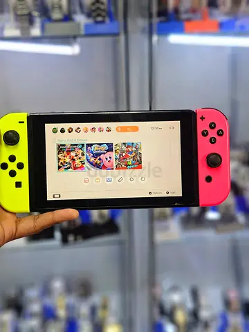 Nintendo Switch console pastel-colored Joy-Con controllers.