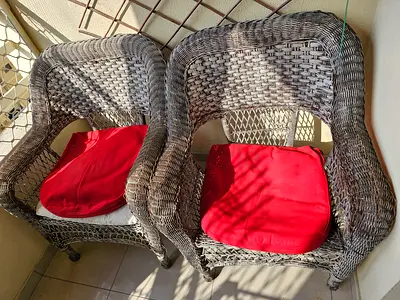 Pair of Wicker/Rattan Armchairs with Cushions - Good Condition