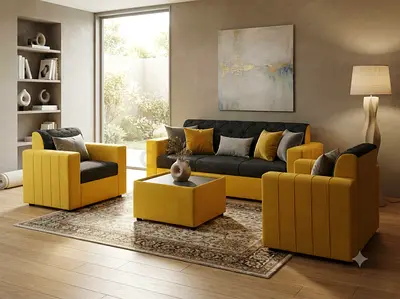 Modern family sofa set built for everyday comfort. High-density foam, sturdy frame, and premium upho