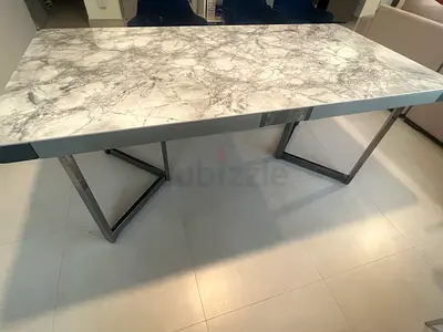 Marble-top Dining Table with Metal Legs - Modern Design