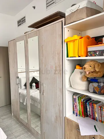 Light Wood 3-Door Wardrobe with Mirrors - Good Condition and storage desk
