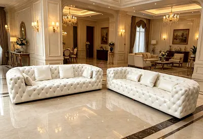 Sofa Chesterfield White Genuine Leather 3+3