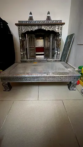 Handcrafted Silver-Inlay Low Wooden Temple.