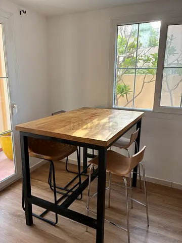 Solid Wood Dining Table with Black Metal Frame - Seats 4-6