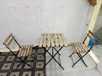 Compact 3-Piece Folding Bistro Set — Wooden Slat Table with 2 Chairs