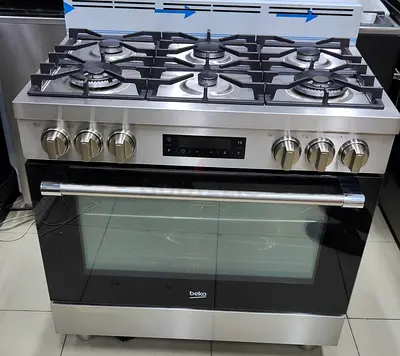 Beko 90cm Stainless Steel Gas Cooker with Oven - 5 Burners