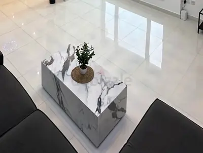 Rectangular marble coffee table — modern low profile