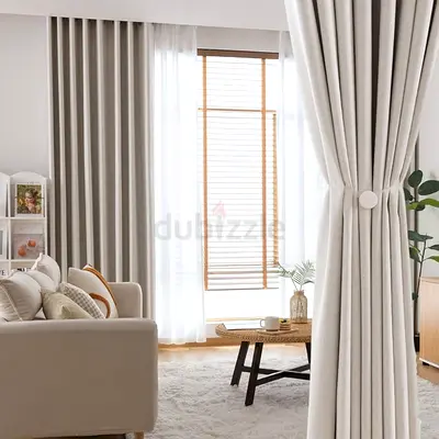 Light grey fabric curtains - pair, modern blackout drapes