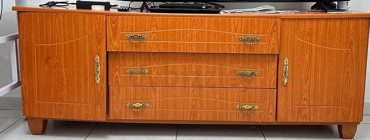 Wooden TV Cabinet / Entertainment Unit with Drawers and Side Cupboards
