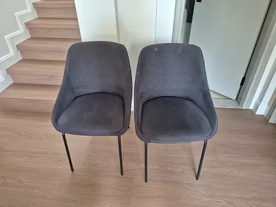 Set of 2 Grey Upholstered Dining Chairs with Metal Legs