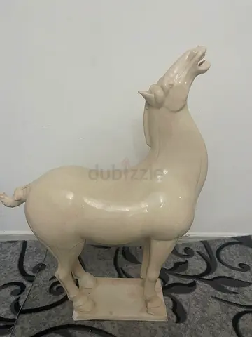 Large Vintage Ceramic Horse Statue - Cream Glaze