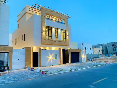 For rent in Al Helio 2: A villa featuring 5 bedrooms, a majlis, and 3 living areas (distributed across the ground floor, first floor, and roof), plus
