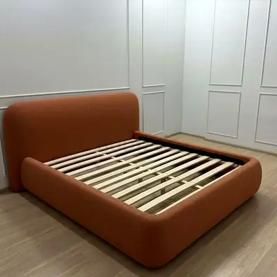 Modern Orange Upholstered Double Bed Frame with Slats