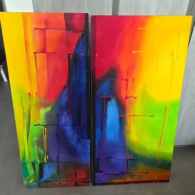 Pair of Colorful Abstract Canvas Paintings — Set of 2