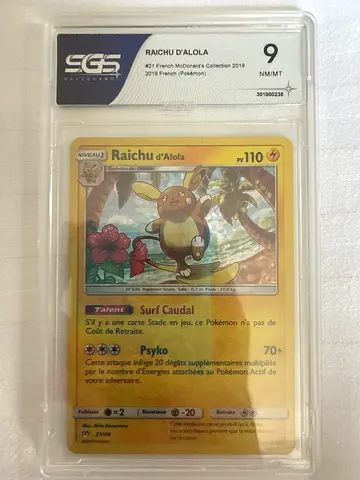 Graded Pokémon TCG Raichu d'Alola Holographic Card - SGC 9 (French)