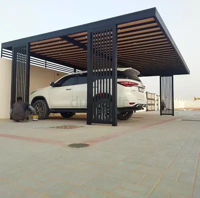 Modern Metal Pergola Car Parking Shade Canopy - 2 Vehicles