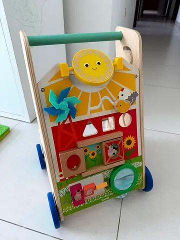 Wooden Baby Walker Activity Center with Farm-Themed Toys