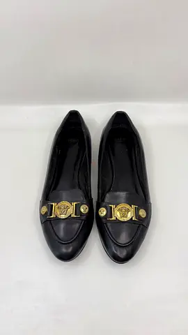 Versace Black Signature Flats Shoes Size 38