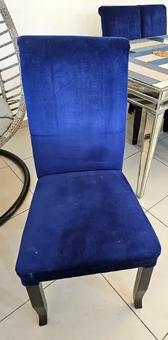 Set of 6 Blue Velvet Dining Chairs - Good Condition