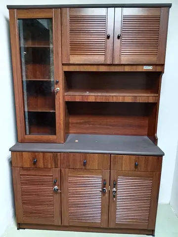 Wooden Kitchen Cabinet with Glass Display and Storage