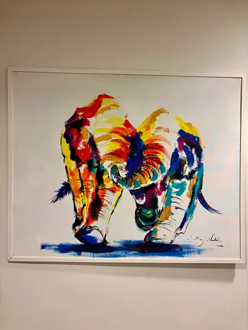 Colorful Elephant Acrylic Painting on Canvas - Framed