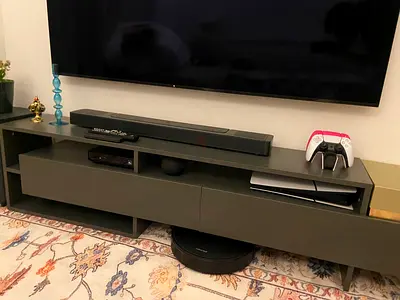 All set Modern Grey TV Unit with Storage Drawers and Shelves