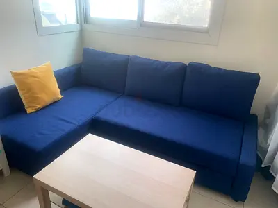 Blue L-shaped Fabric Sofa - Good Condition