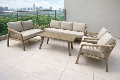 Outdoor 5-piece Patio Sofa Set with Coffee Table — Neutral Beige