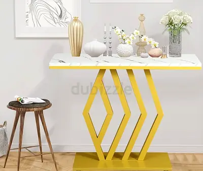 Modern Gold Geometric Console Table with Marble Top