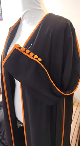 Black Abaya with Orange Trim and Button Detail - Good Condition