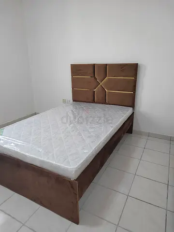 Double Bed 120cmx190cm bed frame with mattress and upholstered headboard - good condition